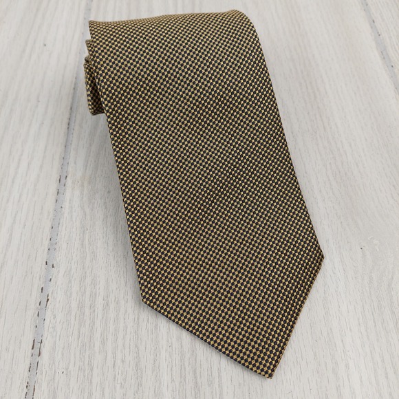 Vintage Lauren‎ Ralph Lauren Tie Mens 100% Silk Gingham Check Diamond Gold Blue - Picture 1 of 7